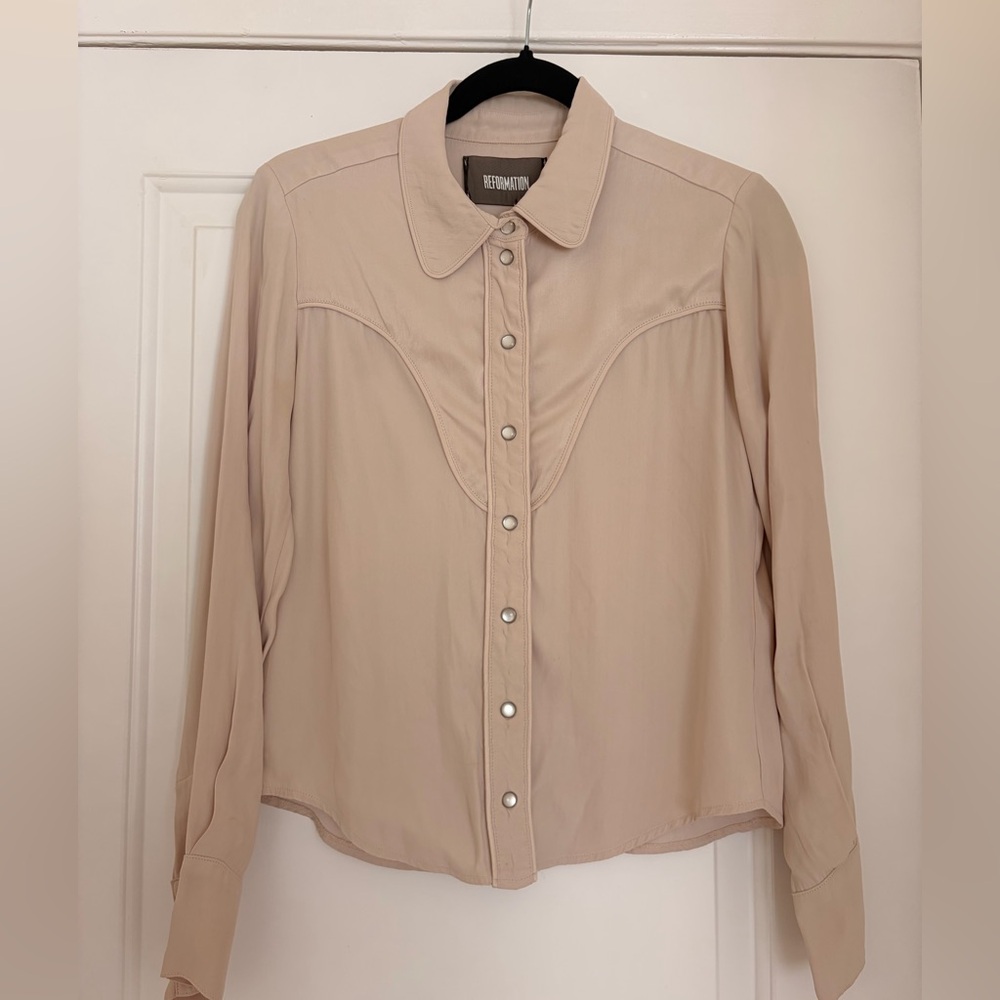 Reformation Pearl-Snap Cream Western Shirt
